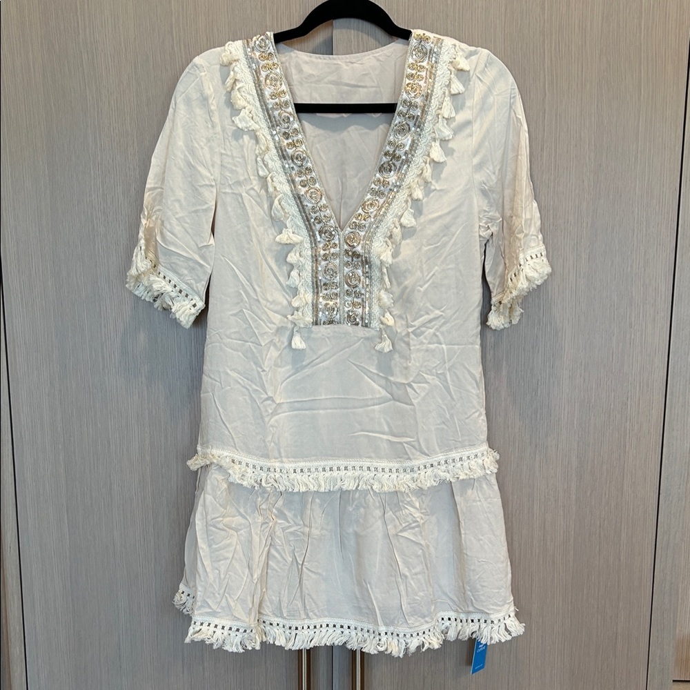 Cupshe Ivory Embellished Mini Dress